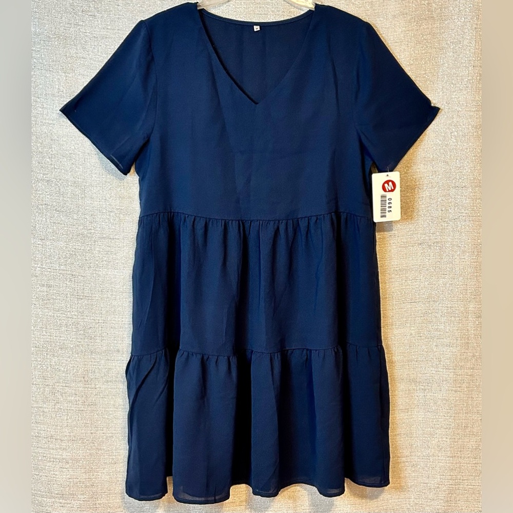 NWT Lightweight, Navy Blue, Tiered, Shift Dress - Medium